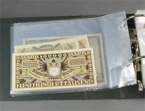 Banknoten - Konvolut von 170 Stück, Schwerpunkt Dt. Reich, teils auch lokale Notgeldausgaben Württemb. 1923,