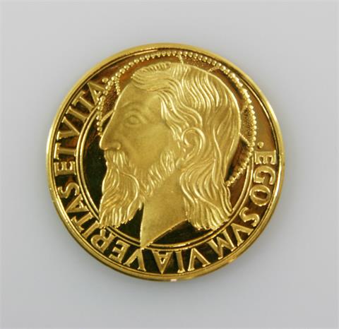 Gold - Christliche Medaille (Abendmahl), ca. 15,92 Gr. rauh, 999.9 gem. Punzierung,