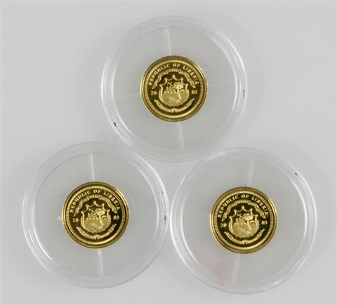 Liberia - 3 x 25 Dollars 2003, GOLD, ca. 2,18 Gr. fein