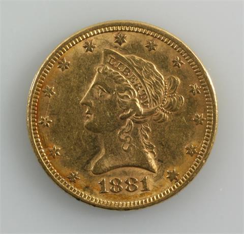 USA - Gold Eagle 1881, ss/Kratzer, 16,68 Gr. rau
