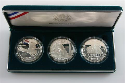 USA - 1994, 3 x Veterans Commerative Silber Dollar, proof