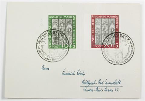 Brfm. Bund - 1951, 700 J. Marienkirche, 10 + 5, 20 + 5 (Pf) auf gefalteten, nicht portogerecht frank. Briefumschlag