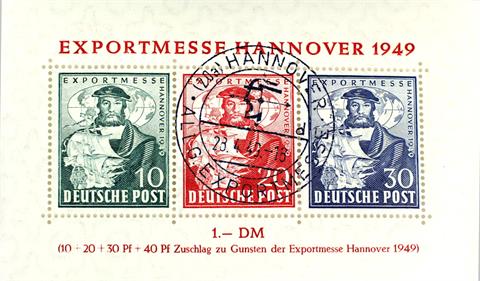 Brfm. Bizone - 1949, Exportmesse Block, (Michel Bl. 1a), SST HANNOVER, sign. Schlegel BPP, KW: 350 Euro