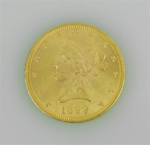 USA - 10 Dollars 1899, GOLD, 16,69 Gr. rauh, ss