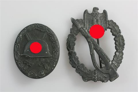 Konvolut - 3. Reich/2. WK: Infanterie-Sturmabzeichen und Verwundetenabzeichen massive Form,