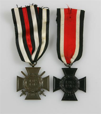 Konvolut - 3. Reich/2. WK: 2 Ehrenkreuze für Frontkämpfer mit Band,