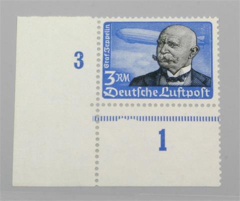Brfm. Dt. Reich - 1934, 3 M. FP, Bogenecke, pstfr., waagerechte Gummiriffelung, Mi. Nr. 539y, Befund, 400 M€,