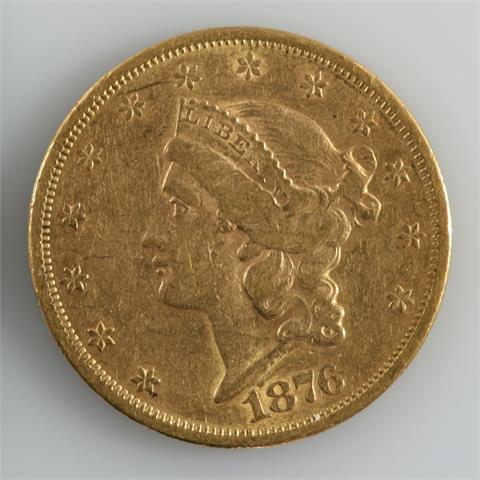 USA - Coronet Head / Liberty, 20 Dollars, San Franzisco, GOLD, 33,34 gr. rauh, ss