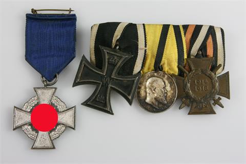 Konvolut - Ordensspange mit 3 Dekorationen und Treudienst-Ehrenzeichen anbei,