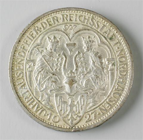Weimar - 3 RM Nordhausen 1927/A, ss/ss+ Randmangel 18 Uhr revers