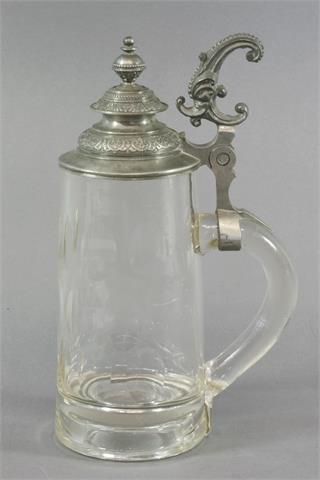 Glaskrug mit Zinndeckel, bez. 'Ludwig Weichselgärtner 1906',