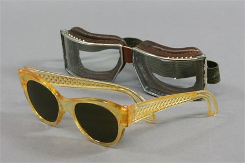Konvolut: Vintage-Sonnenbrille und Motorrad-Brille.