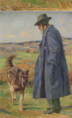 ANTON DENZEL (1888 - 1962): Schäfer mit Hund.