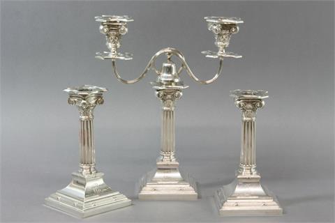 Kerzenleuchter-Ensemble aus Silber 800, um 1900