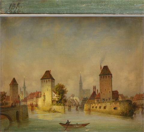 KREITMAYER, JOHANN BAPTIST (1819 - 1879): Ansicht von Straßburg - Blick über die Pont du Couvert, 1864,