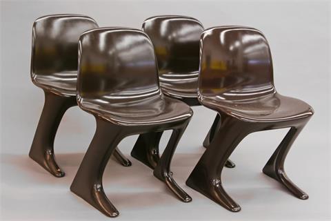 4 Kangaroo Chairs, HORN-Collection, Entwurf Peter Ghyczy 1968, Baydur-Kunststoff braun.