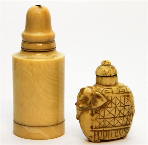 Konvolut: 2tlg.: Snuff Bottle und Flakon aus Elfenbein, CHINA, 1900-1930