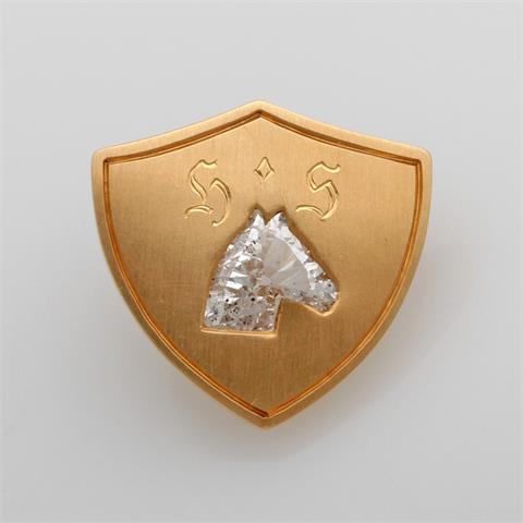 Reversnadel (Stick-Pin) in Wappenform, bes. mit einem Diamant, geschliffen als Pferdekopf, ca. 0,91ct W/si 3.