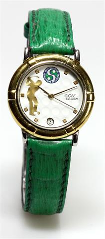Armbanduhr "Golf Design". Edelstahl/goldplattiert.