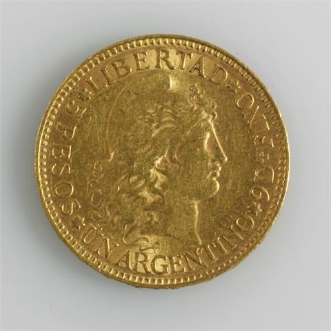 Argentinien - 5 Ps.1887, Mzst. Buenos Aires, 7,26 gr. GOLD fein,