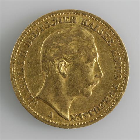 Dt. Kaiserreich - 20 M. Wilhelm II, 1890/A, 7,92 gr., GOLD,
