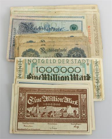 Banknoten - ca. 30 Scheine, dabei auch Notgeld SH, Nürnberg,
