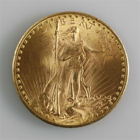 USA - 20$, Double Eagle 1924 o. Mzz., 33,45 rau, GOLD,