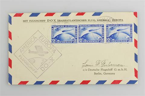 Brfm. Dt. Reich - 1932, ZEPPELIN, Südamerikafahrt, 2 RM Paar + Einzelstück auf DO-X-Flugpostbrief,