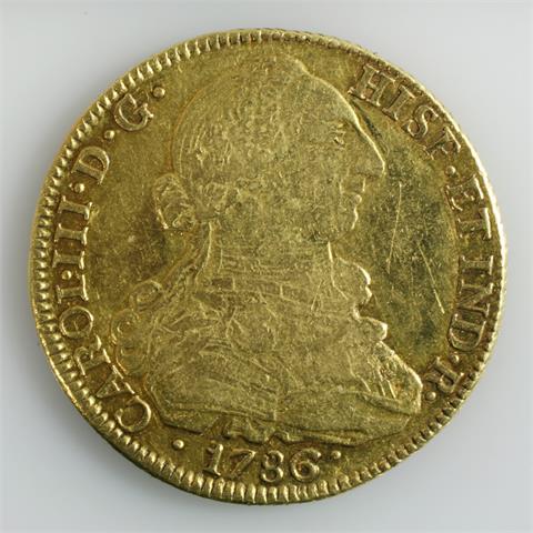 Kolumbien/GOLD - Carlos III., 1759-1788, 8 Escudos 1786 P - SF,