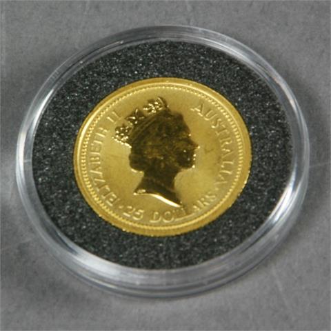 Australien Gold Nugget - 25 Dollars, 1/4 Unze Au,