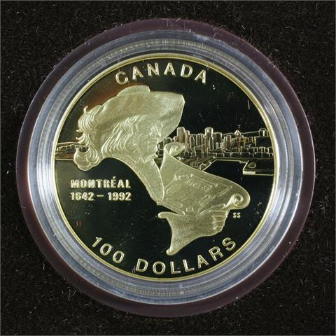 Kanada - 100 Dollars 1992, 350 J. Montreal, 13,338 gr.; GOLD,