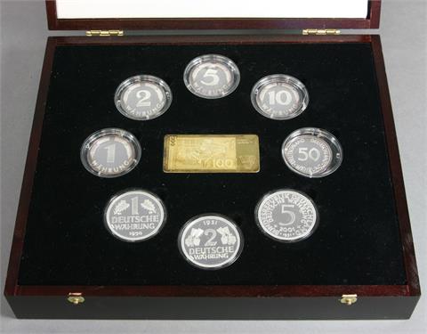 Silber - 8 Medaillen + Barren, ca. 215 gr. Ag fein,