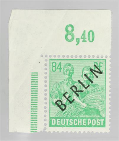 Brfm. Berlin - 1948, 84 Pfg.. Schwarzaufdruck, OR, pstfr. tief sign. Schlegel, BPP, KW: 100 Euro