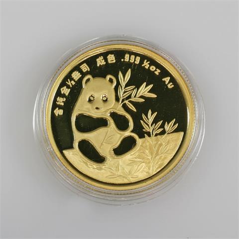 VR China - Goldmedaille zur Internationalen Münzen Ausstellung München, Panda, 1990, 1/2 Unze,