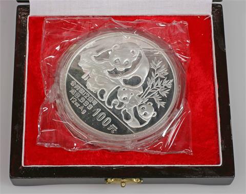 VR China - 100 Yuan, Panda, 12 Unzen Silbermünze, 1989,