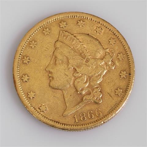 USA - 20 Dollars 1866/S, 33,31 GFr. GOLD,