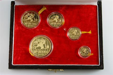 VR China - GOLD Panda Set 1989, 5 Münzen zu 5/10/25/100 Yuan, 1,9 Unzen fein,