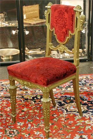 1 Stuhl, HISTORISMUS, deutsch um 1870, Holz goldfarben gefaßt.