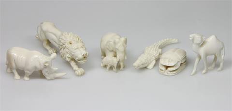 6 Tierfiguren aus Elfenbein, AFRIKA, 1900-1950