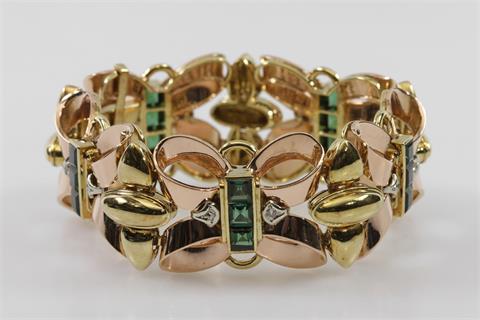 Armband besetzt mit grünen Turmalinen und Achtkant- Diamanten.