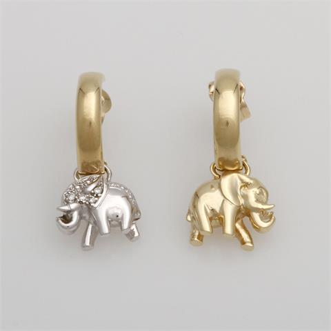 Paar Ohrhänger mit jeweils einem plastisch gearbeiteten Elefanten.