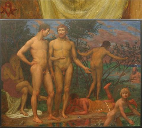 VOLKMANN, ARTHUR (1851-1941): Männliche Akte beim Schwimmen.