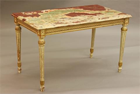 Tisch mit Marmorplatte im Louis-Seize-Stil, deutsch wohl 1920er Jahre, Holz gefaßt.
