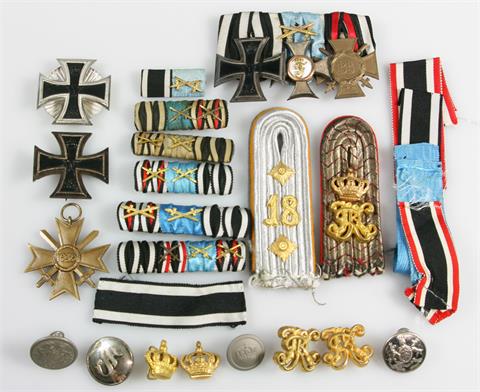 Hochinteressantes Konvolut - U.a. Ordensschnalle mit 3 Dekorationen, Friedrichsorden Ritterkreuz 2. Klasse mit Schwertern,