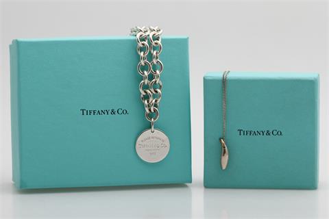 Konvolut:,2 TIFFANY Colliers, Silber:1 Gliederkette  mit Marke "Return to Tiffany" u. eine Kette mit Anhänger, Design "Frank