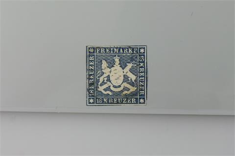 Brfm. Württemberg - 1859, 18 Kreuzer blau, gestempelt,