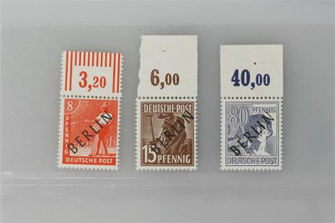 Brfm. Berlin - 1949, Schwarzaufdruck OR: 8 Pf + 6 Pf. +80 Pf,