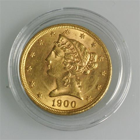 USA/GOLD - 5 Dollars 1900 o. Mzz., Coronet Head,