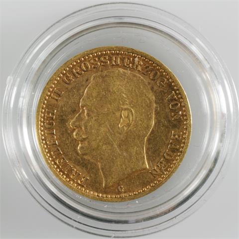 Baden / Gold - 10 Mark 1909 G, Friedrich II,
