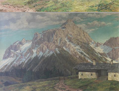 Wohl OBERMOSER, JOSEF (1900-ca. 1975), 'Almhütte in alpiner Berglandschaft'.